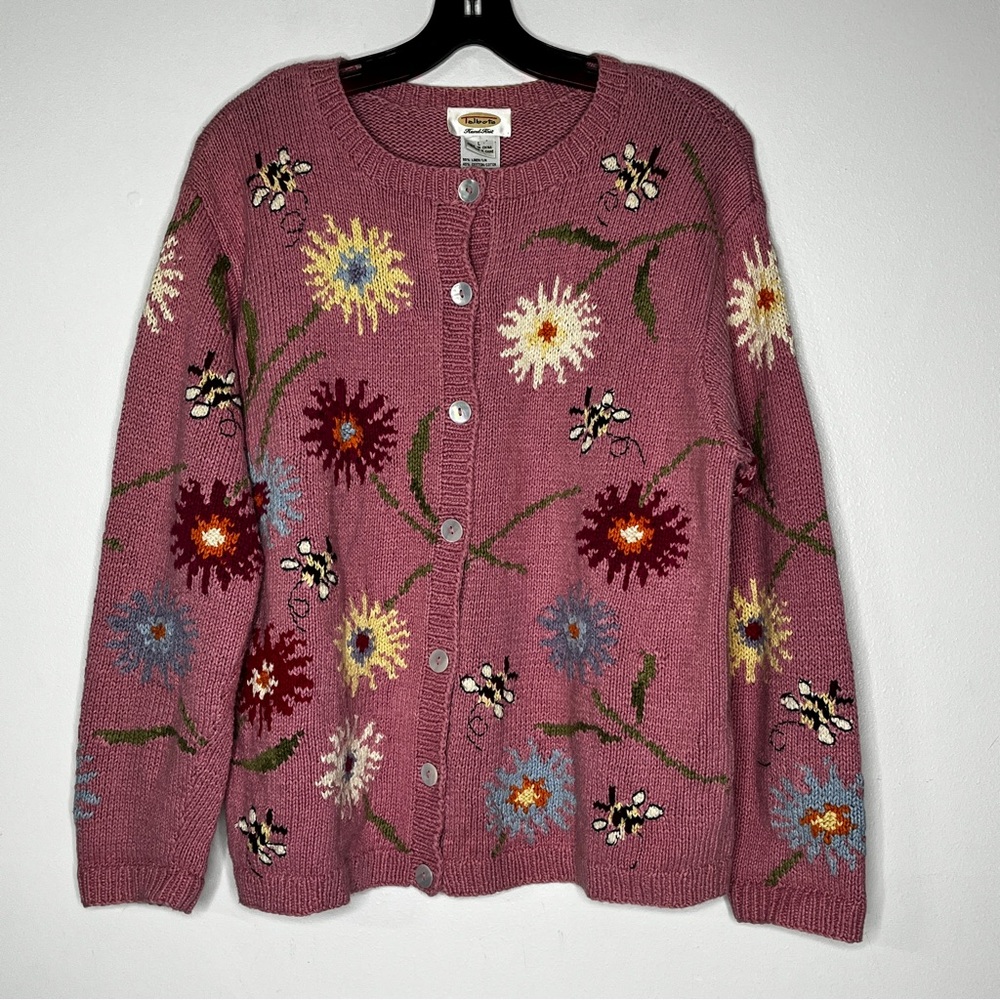 Floral Knit Button-Up Cardigan Sweater - Mauve - Picture 2 of 7